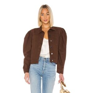 LPA Women's Kyla Espresso Brown puffy Sleeves Canvas Jacket Size XS